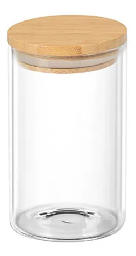 Kit 6 Potes Porta Mantimentos De Vidro Tampa De Bambu 150ml Transparente