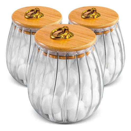 Conjunto 3 Potes De Vidro P/mantimentos C/tampa Bambu 600ml Cor Natural