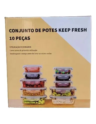Conjunto De 10 Potes Vidro Keep Fresh