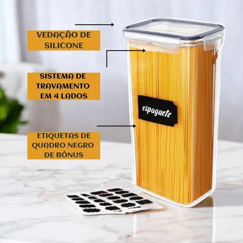 Cadencia Kit 15 Potes Herméticos Mantimentos Quadrado Cozinha Tampa Trava Recipientes De Organização Luvinco
