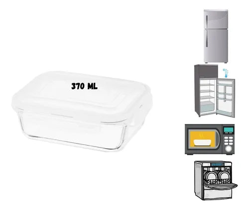 Conjunto 5 Pote Vidro Hermético Marmita Tampa Plástico 370ml