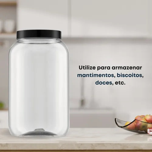 Kit 3 Pote Para Mantimentos Grande Tampa De Rosca 3,6 Litros Cor Preto