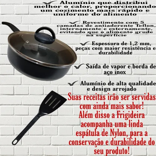 Frigideira 24 Antiaderente Color Tampa De Vidro + Espátula