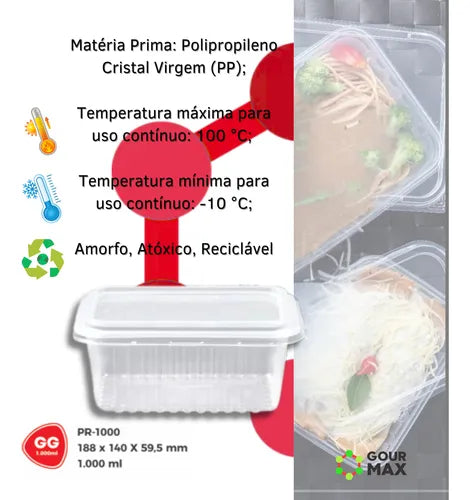 Marmitas Descartaveis Com Tampa Freezer 1l 24un Pote Fitness