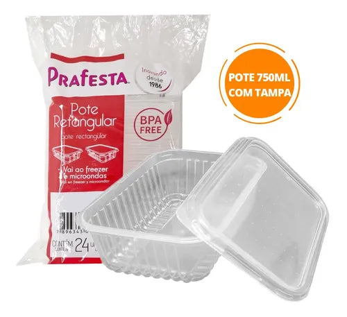 Pote Descartável 750ml Freezer Microondas Marmita - com 24 Un. Cor Transparente
