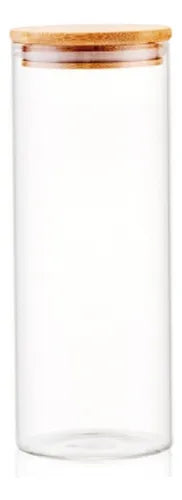 Pote Hermético 2000 Ml De Vidro Redondo C/ Tampa De Bambu