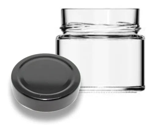 10 Potes Vidro Tampa Preta 210ml Pianezza