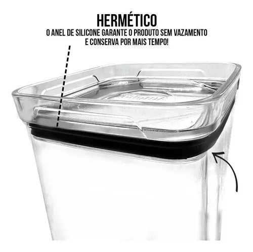 Kit Pote Quadrado 9 Und Mantimento Hermético Transparente