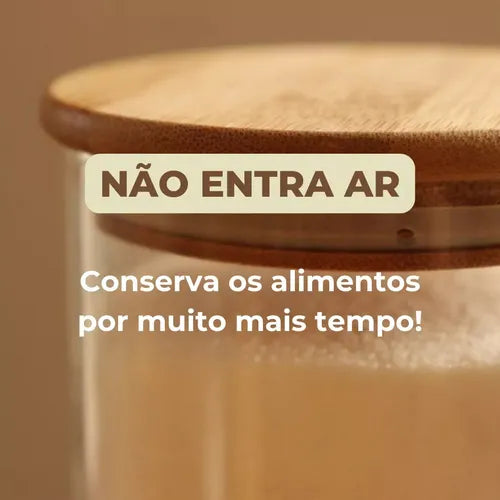 Kit 3 Potes De Vidro Hermético C/ Tampa De Bambu 350ml