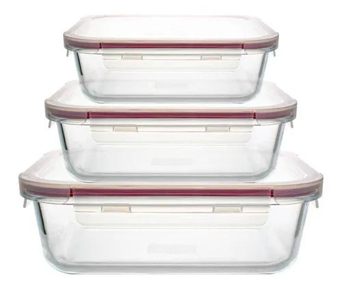 Conjunto 3 Potes De Vidro Refratário Hermético Casambiente JGTI004 Cor Transparente