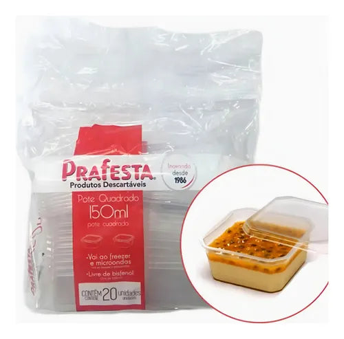 Pote Quadrado 150ml Transparente Pp Prafesta 20 Unidades
