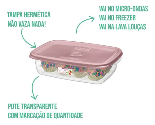Kit 12 Pote Plástico Hermético 785ml Marmita Vasilha C Tampa