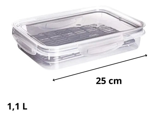 Kit 2 Potes Herméticos Cinza 1,1l Porta Frios C/ Escorredor