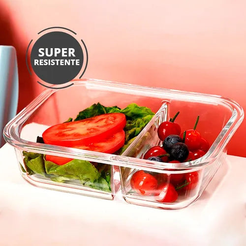 4 Potes Retangular Hermético 640ml Com Divisória Microondas Vidro Resistente A Variações De Temperatura Ms Variedades E Utilidades Branco