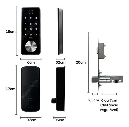 Fechadura digital T12 bluetooth biometria cartão chave senha preto AGL