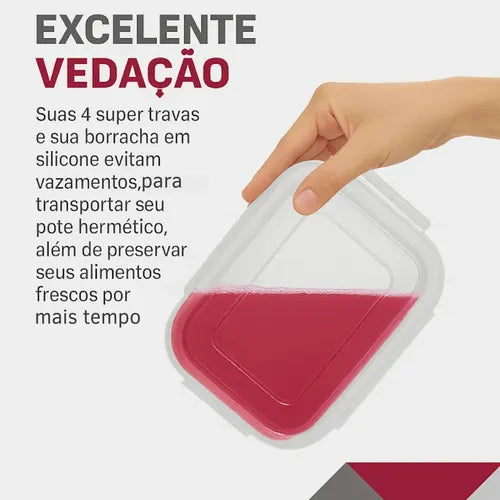 Kit 2 Pote Hermético Grande Vidro Marmita 1480ml