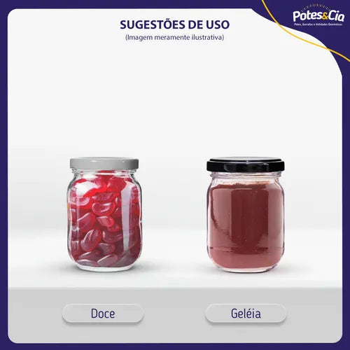 12 Potes Conserva 268ml Com Tampa Metálica E Lacre Cor Branco