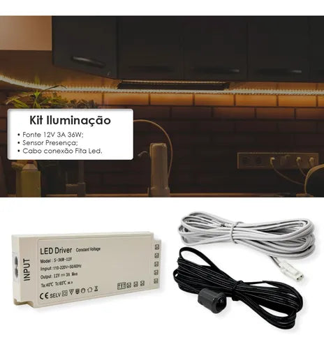 Sensor Movimento Abre Fecha Porta Fita Led + Fonte 12v P4