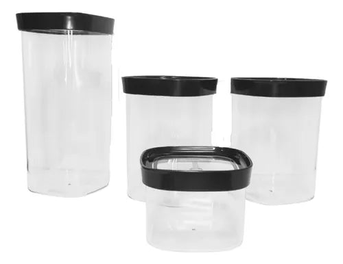 Jogo 4 Potes Herméticos 3 Tamanhos - 450, 1000 E 1500ml Cor Preto
