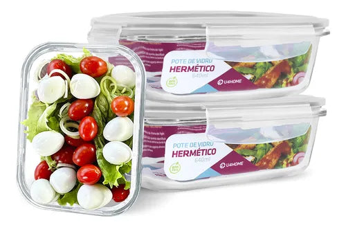 U4home Conjunto 3 Pote Vidro Hermético Marmita Tampa Plástico 640ml Cor Branco