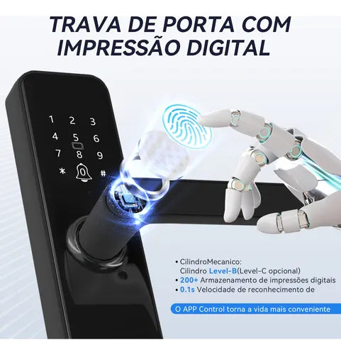 Fechadura Eletronica Digital Intelar Remoto Wifi Desbloquear Preto