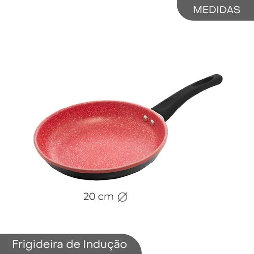 Frigideira de Indução em Alumínio com Revestimento Cerâmico Granito Chef Vermelha 20cm Lyor