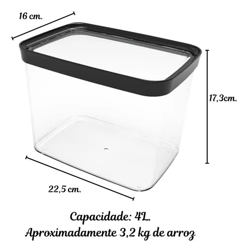 Kit 3 Potes Hermeticos Arroz 4l Feijão 2,5l E Macarrão 2l.