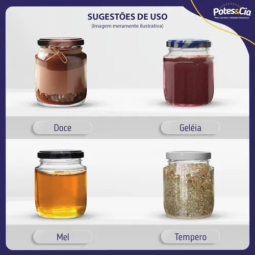 12 Potes De Vidro Belém 240ml Com Tampas Metálicas E Lacres Cor Amarelo Xadrez