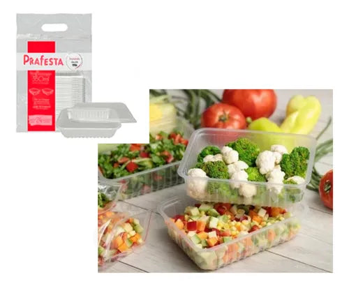 Kit Pote Com Tampa 350 Ml Retangular Prafesta 48 Un