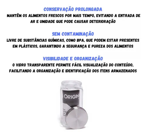 Kit 3 Pote Hermetico Vidro 1.7l Com Tampa Inox Mantimentos