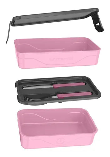 Marmita Dupla Unitermi Fit Cores Talheres Garfo Faca Inox Cor Rosa