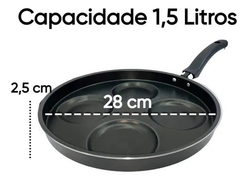 Frigideira Teflon 4 Ovos Antiaderente Com Espátula De Nylon Cor Preto