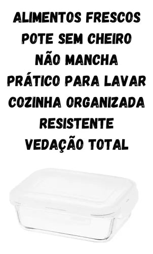Conjunto 5 Pote Vidro Hermético Marmita Tampa Plástico 370ml