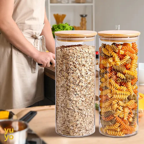 Kit 10 Pote Vidro Hermético Tampa De Bambu Redondo Cozinha