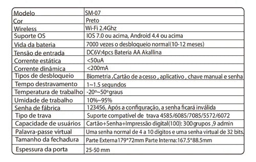 Fechadura Inteligente Eletrônica de Sobrepor Wi-fi Novadigital SM-07 Com Biometria Sem Maçaneta Cor Preto