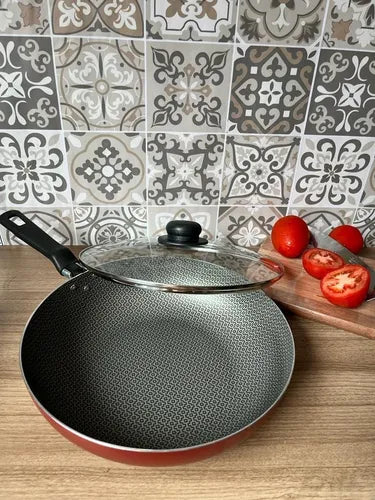 Frigideira Antiaderente Tramontina Grande 28 Cm Com Tampa Cor Vermelho