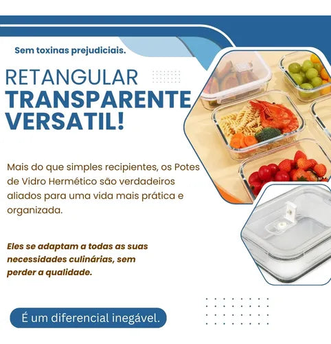 Kit 05 Marmita Pote Vidro Hermético Vidro Tampa Trava 340ml