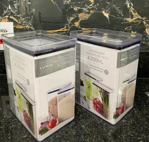 Kit 02 Potes Herméticos 4,2l Empilháveis Para Arroz / Feijão