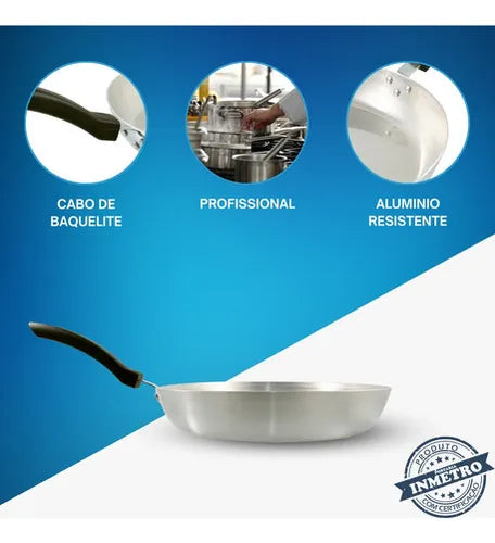Jogo Frigideira Grande Industrial Profissional Restaurante N28 Alumínio 3 un.