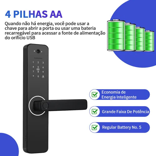Fechadura Eletrônica Digital Com Biometria Senha Câmera App
