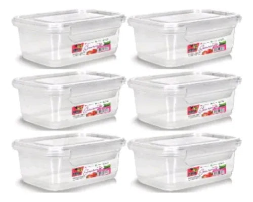 6 Pote Marmita Reutilizável 400 Ml Tampa Travas Microondas Cor Transparente