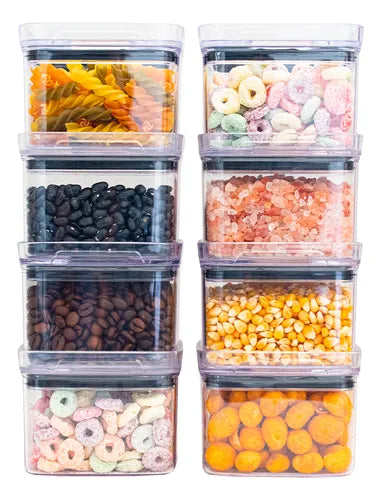 Kit Potes Porta Mantimento Hermético Quadrado Cozinha 8 Unidades 500ml