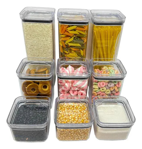 Kit Pote Quadrado 9 Und Mantimento Hermético Transparente
