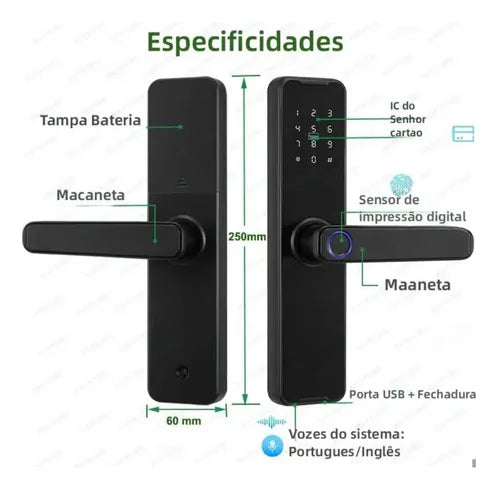 Fechadura Digital Eletrônica Biométrica Card Senha App Tuya
