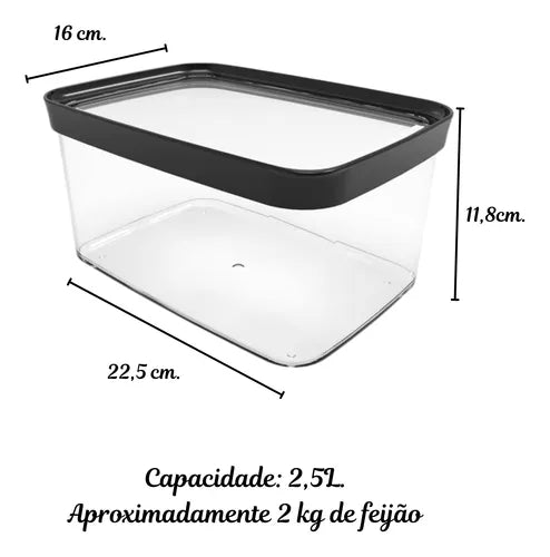Kit 3 Potes Hermeticos Arroz 4l Feijão 2,5l E Macarrão 2l.
