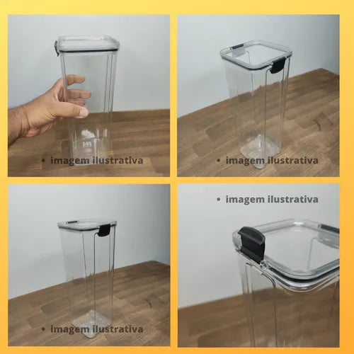 3 Potes Mantimento Hermético Organizador Slim Com Fecho 2 Lt