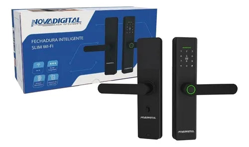 Fechadura Eletrônica Inteligente Wifi Novadigital Slim SL-SLIM Abertura Biometria Cartão Tag SenhaApp Compatível Tuya Smart Life Preta