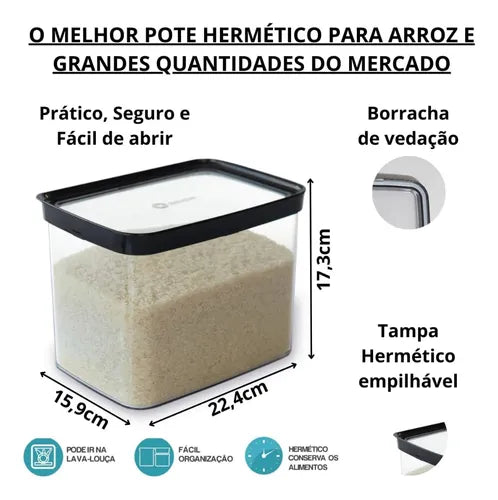Pote De Arroz Hermético Porta Condimento Empilhável 4000 Ml