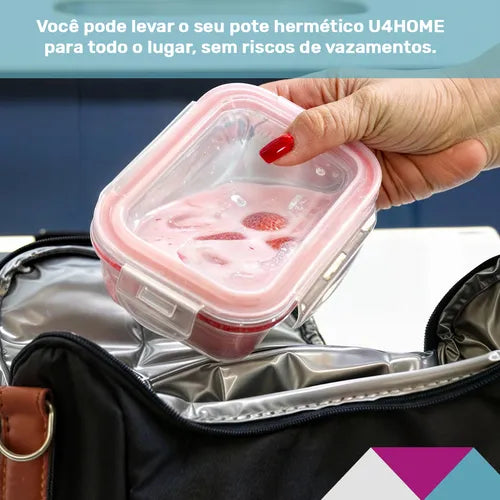 Conjunto 4 Potes Vidro Herméticos Tampa Plástico 370ml Cor Vermelho U4home