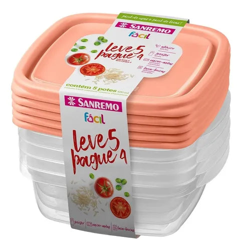 Pote Para Alimentos Hermético Sanremo Linha Facil 530ml Salmão - Kit Com 10 Unidades